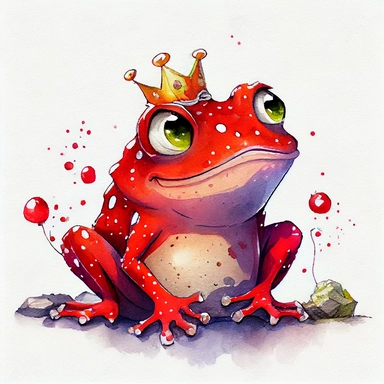 funny red rubby with diamond shine color, magic frog with funny dots, cartoon style, white background, black outside lines, designs, white background, watercolor pencil drawing, small details, digital art, clipart, super acurate, –testp, pixar,