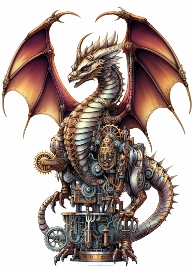 Steampunk Dragons Clipart, high quality, lots of details, white background, full body, hyper quality - 8K, white background