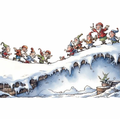 Santa's elves playing in a snowbank as a partial page border, clipart with a white background, clearly defined separate image, high quality--ar3:4-no mockups, watermarks, numbers, writing, letters--q2--v5.1--s1000