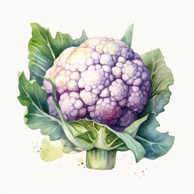 Watercolor cauliflower clipart, hd, on white background, spaced out 3:2 s 1000
