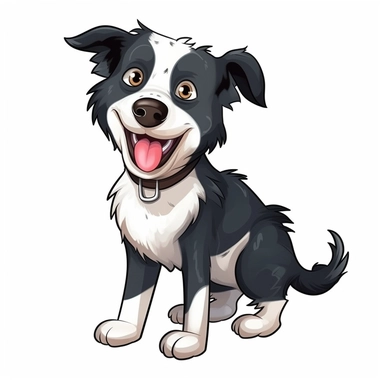 a happy cute Border Collie dog cartoon clipart on a white background, caricature-like, two dimensional
