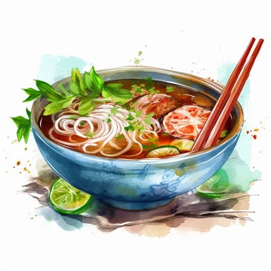 pho vietnamese noodle soup watercolor design clipart