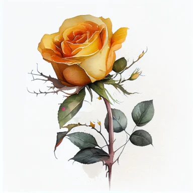 one rose, the colors are Mustard Yellow arranged clipart, watercolor, 8k, white blank background