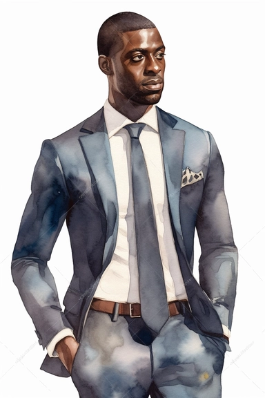Watercolor Clipart Athletic MUSCLE Man in Suit Businessman Handsome Black Skin No Text