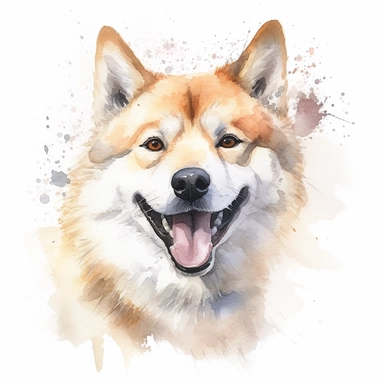 Akita Inu dog happy, watercolor, sharp illustration clipart, insane detail, white background