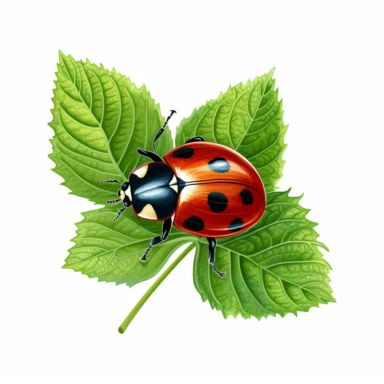 ladybug on leaves, realistic, bright colors, 16k, isolated on white background, clipart
