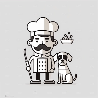 chef dog, dog dad, cute, clipart, flat 2d vector, minimalist, black and white, kids cartoon, svg cut file, line art drawing
