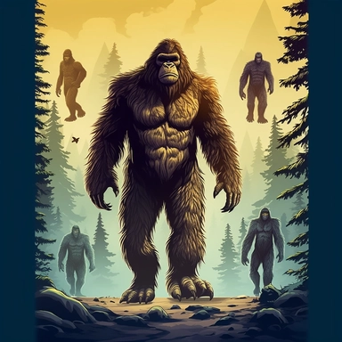 Big Foot, bigfoot, illustrations clipart set,, flat 2d, solid color background , cartoon elements, different variants, brass elements, , separate elements with a margin, , 4k, high resolution