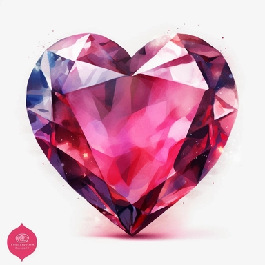 realistic heart shape jewel watercolor clipart single design, 8k