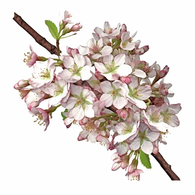 watercolour painting cherry blossom flowers close up clip art prunus cherry tree detailed flowers detailed bark and branches clipart on white background