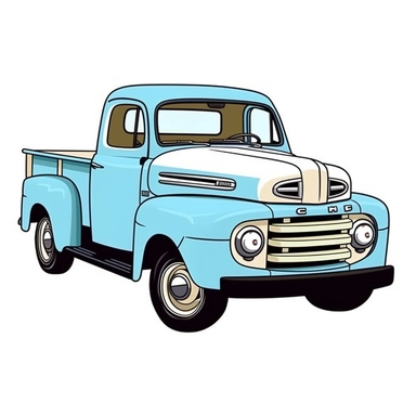 clipart stickers planner stickers, 1950s Ford truck, white background, cartoon style