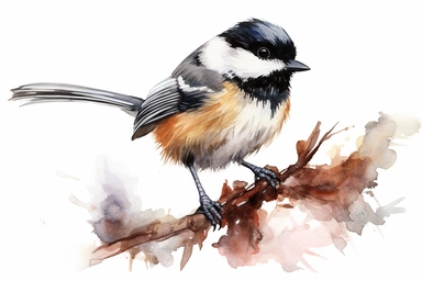 Watercolor, Chickadee Bird, clipart, hd, on a white background, spaced out