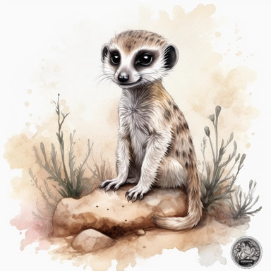 cute, watercolor, hyperrealistic, meerkat and his burrow, intricate detail, nursery clipart, white backgroud, png