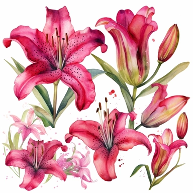 watercolor clipart hot pink daylillies