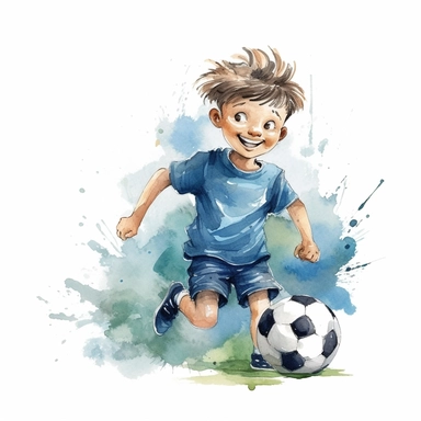 cute Watercolor cartoon soccer player, clipart, white background