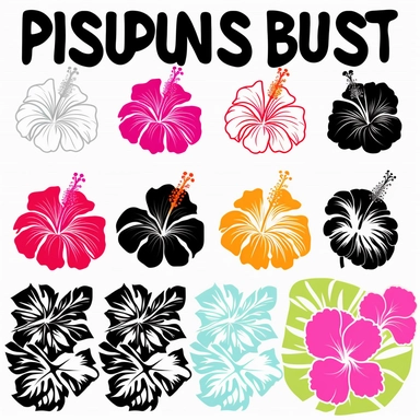 9 different Hawaii Flower clipart designs, Hibiscus Decal Hibiscus Stencil Floral Svg,Tropical Beach Summer Svg, Flower, Cricut Silhouette Cameo, Svg, Png, isolated image, displayed on a 4x3 grid, white background, mockup no shadow,
