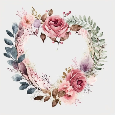 Watercolor Valentine, Valentine clipart, Heart clipart, Valentine PNG, Love clipart, Valentineday clipart, Heart wreath, Pink clipart, on white background