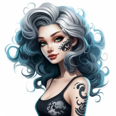 beautiful stunning pretty young woman monster high characters doll style, paint art style, clipart, white background, superrealistic, one of a kind