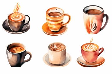 minimalistic clipart set five watercolor clipart, coffee cup,