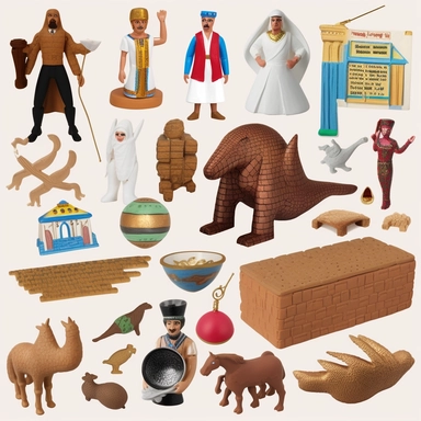 a set of clipart inspired by Wes Anderson and Raiders of the Lost Ark and colonialism and stolen cultural relics and 1980s action figures