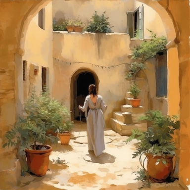 woman in courtyard clipart