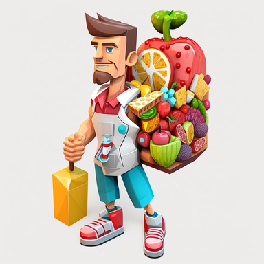 3D Cartoon in form of dietitian clipart mascot,transparent background, 128K,supermega pixel, insane detail, hyper detailed,huge details, UHD, 8K