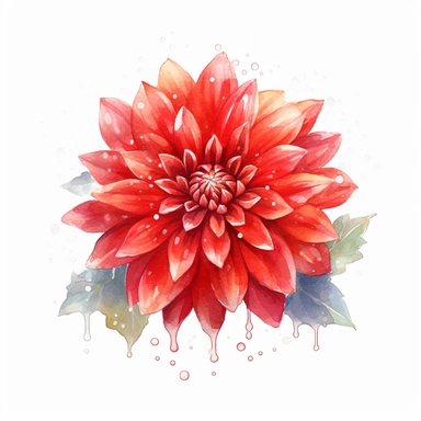 Watercolor snow red dahlia clipart on a white background in the style of feminine sticker art, Tanya Shatseva, storybook illustration, pure and pristine shades, Georgia O'Keeffe, flower and nature motifs, colored line art, colored outlines, cottagecore design, watercolor on white background, ombre, warm tones, colored line art, colored outlines, iridescent ombre, gradient shading, winter snow tone, vibrant digital art oil paint photorealism, an illustration of a colored flower, meticulous sketch