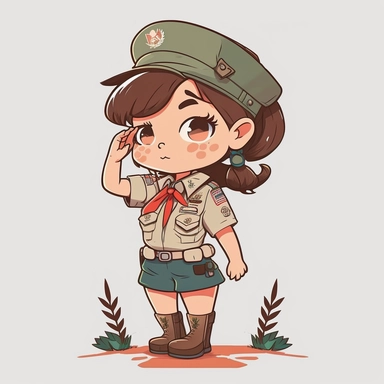 a cute scout girl, clipart, full body, scout salute