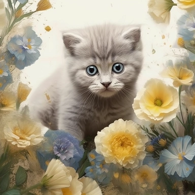 3D,Watercolor hyperdetailed ultra realistic cliparts of cute baby Scottish Fold cat and flower including intricate details expressive eyes,style of Anna Süßbauer and Jon Klassen,cinematic,Photography, Fantasy Background, masterpiece, trending on Artstation and Dribbble.--ar 2790:2465