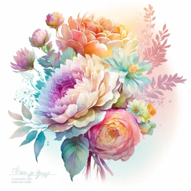 soft colorful neon pastel colored floral arrangement clipart, soft and subtle, colorful neon fairy pastel colors watercolor style, fawncore, plain white background, colorful neon pastel roses peonies gerberas tulips, excellent depth of shading in soft watercolor style, neon pastel colorful soft watercolor artwork, plain white background for transparent editing