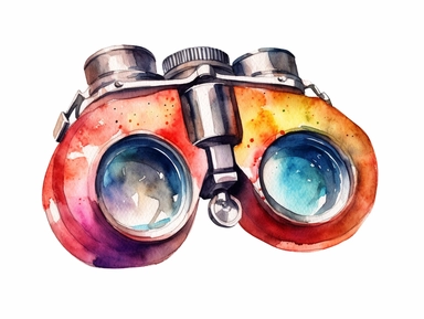 Watercolor clip art on white background, binoculars Clipart, high-resolution image with vibrant and true-to-life colors, isolated