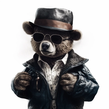 A clipart of a gangsta-inspired teddy bear with a tilted hat, smoking a cigar, white background, n the style of cyberpunk realism, chiaroscuro portraitures, street style realism, album covers, ultra hd, leica m6