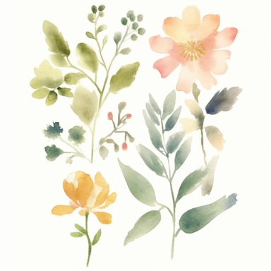 variations, in the style of watercolor painting, white background, etsy clipart, marriage flower clipart