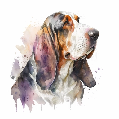a watercolor painting of a Basset Hound, clipart, white background