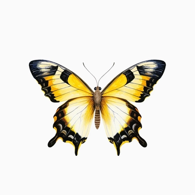 black and yellow butterly clipart, watercolor style, white isolated background, 4k, hdr