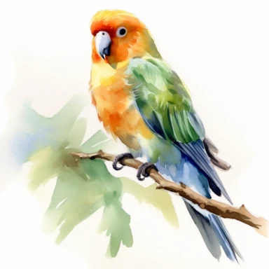 peach-faced lovebird,watercolor painting by JOHN SINGER SARGENT, clipart, white background