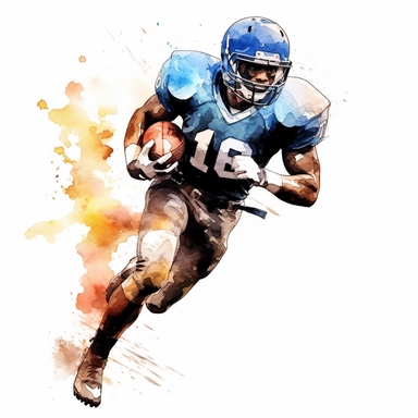 clipart, detailed watercolor, american football, player silhouette, high detail, white background