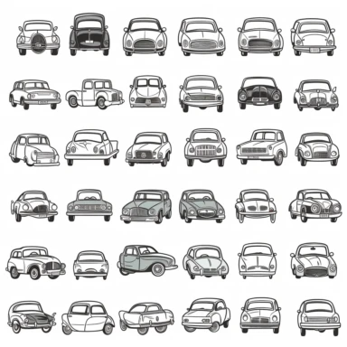 black and white cars clipart set, hand drawn cars, doodles, cute cars, clean and simple line art, no shadows, no background