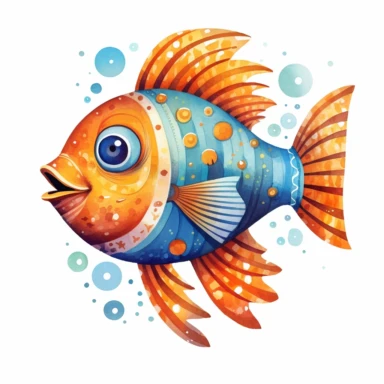 a whimsical fish clipart on white background