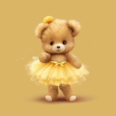 Adorable cute fantasy Teddy bear dressed like a Romantic ballerina, wearing yellow tutu, nursery art, clipart image, lineart image, solid background, high contrast with background , very detailed, 8k
