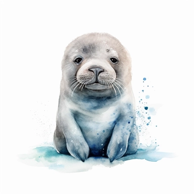 cute baby arctic walrus watercolor clipart, minimalist,white background,