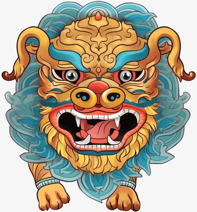 lion face of animal chinese lion animal lions drawing, chinese lion png clipart, in the style of gary baseman, dark yellow and teal, collaged symbolism, indonesian art, polychrome sculpture, light brown and sky-blue, cartoon mis-en-scene