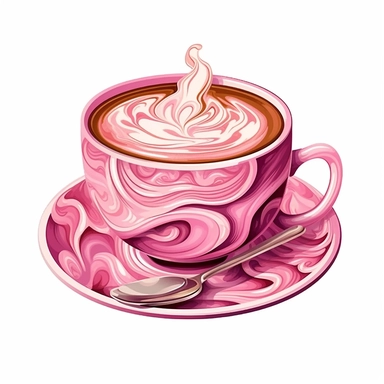 Cute Beautiful Pink Coffee Cup Sublimation Clipart ,Cartoon,hyper realistic, intricate detail, illustration style,high solution,on the white background