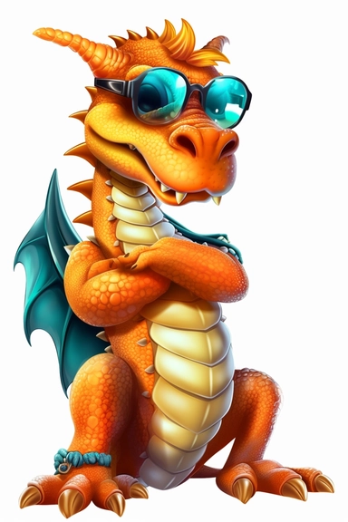 cool dragon clipart with feet cartoon, wearing sunglasses, with no background