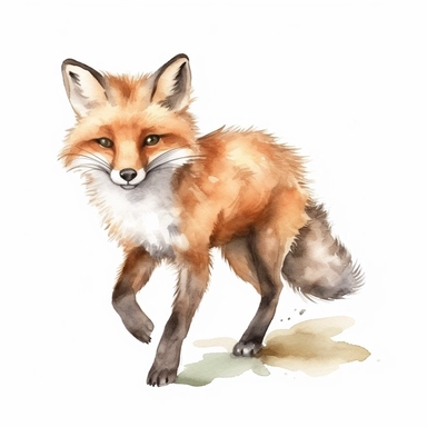 Cute fox watercolor clipart, realistic, childlike animal illustration, isolated on white background, Beatrix Potter, clean blended strokes, running