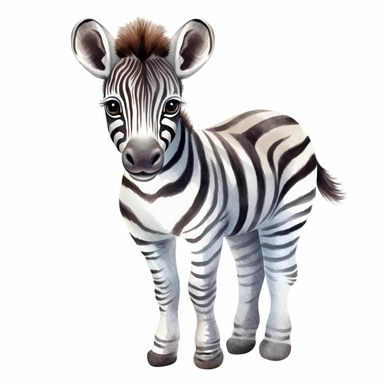watercolor cute zebra, clipart, white background