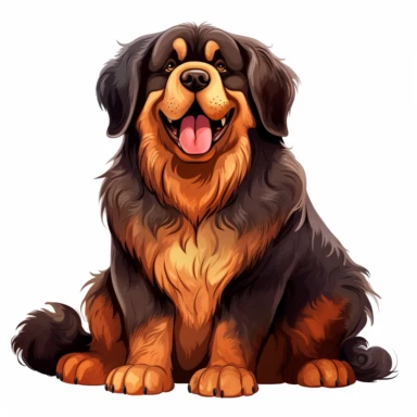 Cartoon Adult Dogs, Cartoon Adult Dogs Clipart, Cartoon Adult Dogs SVG, Dogs PNG Sublime, Dogs sublime, Adult Tibetan Mastiff smiling, sitting, direct front view, isolated on white background, HD
