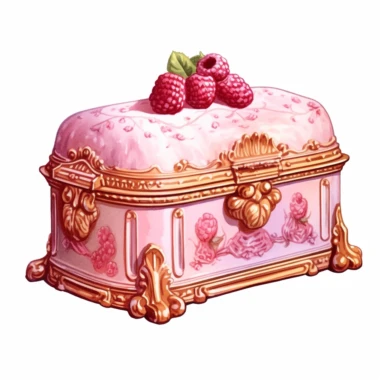 A pink Victorian bread box, elegantly carved, housing a loaf of blush-tinted strawberry bread, its steam wafting up in intricate patterns, Clipart, watercolor, white background, intricate detail