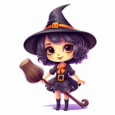 Little cute cartoon witch as clipart on white background