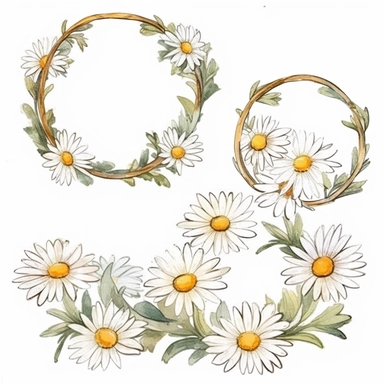 daisy frames watercolor,all white background, clipart